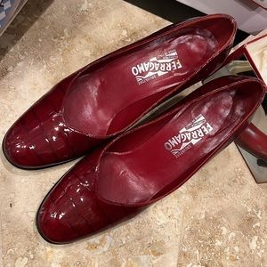 Salvatore Ferragamo patent red/ Burgundy heels